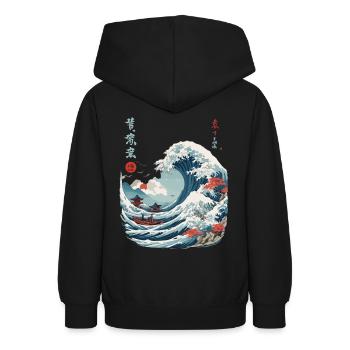 Japonais Kanagawa Wave Vintage Ukiyo-E - Sweat à capuche Ado - noir - Dos - AI Model Teenager Male light (155cm)