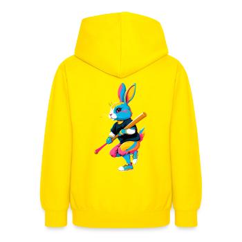 Lapin de Pâques joueur de baseball dans le style streetwear - Sweat à capuche Ado - jaune - Dos - AI Model Teenager Male dark (155cm)