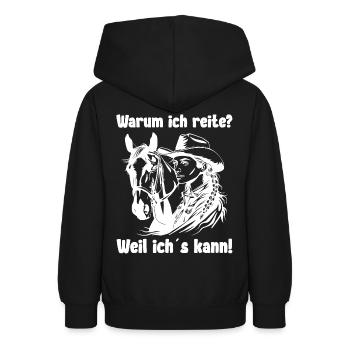 Pferd Mädchen Reiten Spruch Reiterin - Teenager Hoodie - Schwarz - Hinten - AI Model Teenager Male light (155cm)