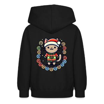 Chat de Noël avec des guirlandes lumineuses - Sweat à capuche Ado - noir - Dos - AI Model Teenager Male light (155cm)