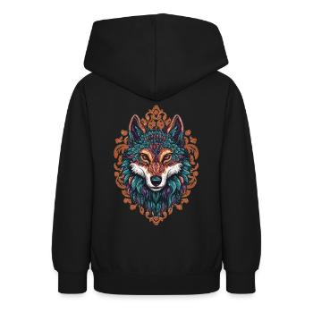 Loup Mystique – Art Bohème & Mandala - Sweat à capuche Ado - noir - Dos - AI Model Teenager Male light (155cm)