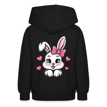 Süßer Hase mit Schleife und Herzen - Teenager Hoodie - Schwarz - Hinten - AI Model Teenager Male light (155cm)