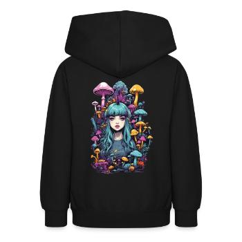 Psychedelische Party Goa Pilz Festival Kunst - Teenager Hoodie - Schwarz - Hinten - AI Model Teenager Male light (155cm)
