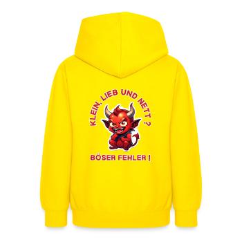 Petit, doux et agréable ? Mauvaise erreur ! petit diable - Sweat à capuche Ado - jaune - Dos - AI Model Teenager Male dark (155cm)