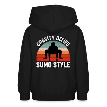 Schwerkraft trotzte dem Sumo-Stil - Teenager Hoodie - Schwarz - Hinten - AI Model Teenager Male light (155cm)