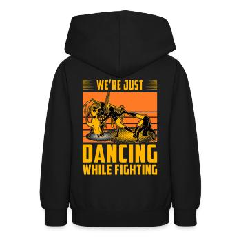 We're just dancing while fighting - Teen Hoodie - black - Back - AI Model Teenager Male light (155cm)
