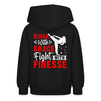 Ginga with grace fight with finesse - Teen Hoodie - black - Back - AI Model Teenager Male light (155cm)