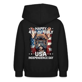 Bulldogge 4 July Independence Day USA Flagge - Teenager Hoodie - Schwarz - Hinten - AI Model Teenager Male light (155cm)
