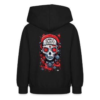 Skull Biomechanics Abstract Art - Teen Hoodie - black - Back - AI Model Teenager Male light (155cm)