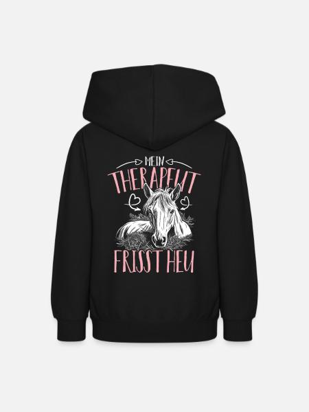 MEIN THERAPEUT FRISST HEU PFERDE REITEN REITERIN - Teenager Hoodie - Schwarz