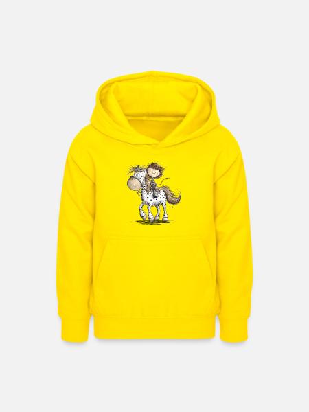 Drolliges Pferd mit Reiter Cartoon Pferdchen - Teenager Hoodie - Gelb
