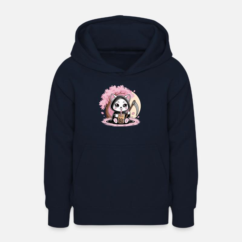 Grim Reaper Anime Chat Cerisier Fleur - Sweat à capuche Ado - marine