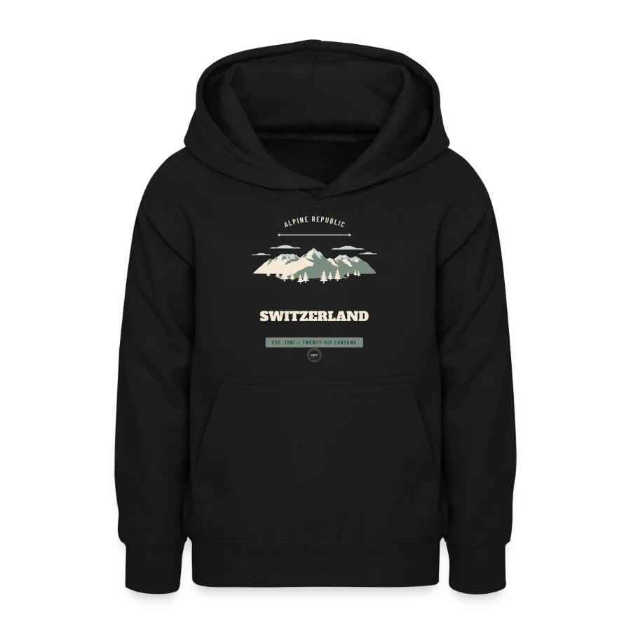 Switzerland badge on a teen hoodie, black