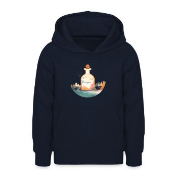 Flacon de parfum « Unique » dans un paysage magnifique - Sweat à capuche Ado - marine - Devant - AI Model Teenager Male light (155cm)