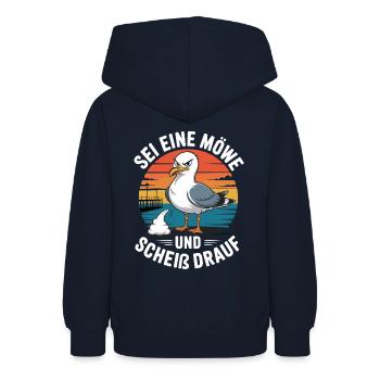 Sei Eine Möwe und Scheiß drauf - Teenager Hoodie - Navy - Hinten - AI Model Teenager Male light (155cm)