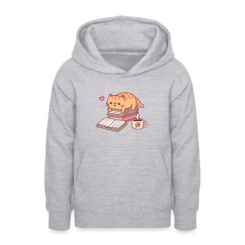 Cute Ginger Cat Reading A Book - Teen Hoodie - light heather grey - Front - AI Model Teenager Male dark (155cm)