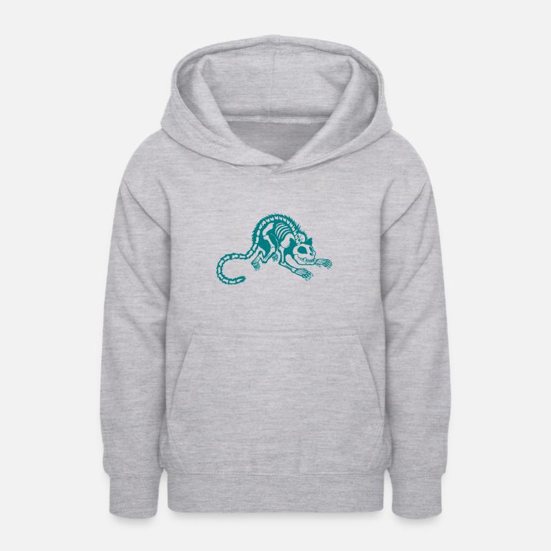 squelette de chat cool - Sweat à capuche Ado - gris clair chiné