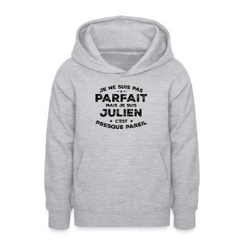 Julien Un Prénom, Une Attitude L’Humour Julien - Sweat à capuche Ado - gris clair chiné - Devant - AI Model Teenager Male dark (155cm)