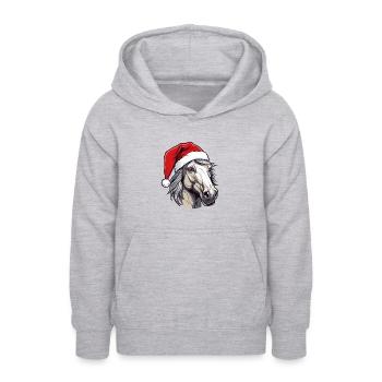 Portrait de Noël tête de cheval - Sweat à capuche Ado - gris clair chiné - Devant - AI Model Teenager Male dark (155cm)