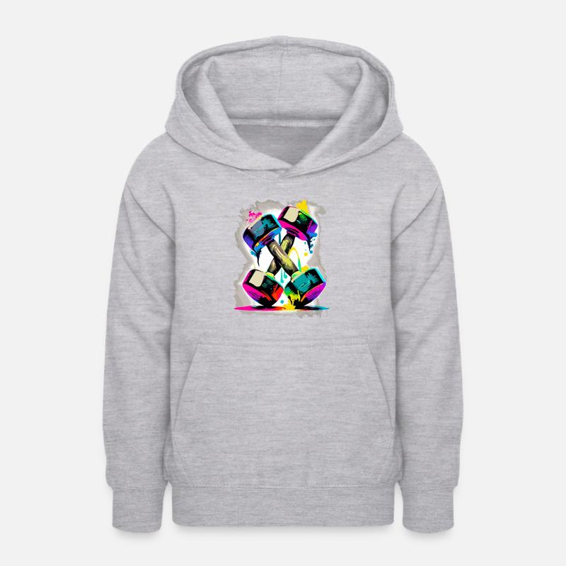 Haltères musculation - Sweat à capuche Ado - gris clair chiné