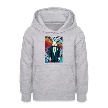 Lapin en costume | moderne, style urbain, coloré - Sweat à capuche Ado - gris clair chiné - Devant - AI Model Teenager Male dark (155cm)