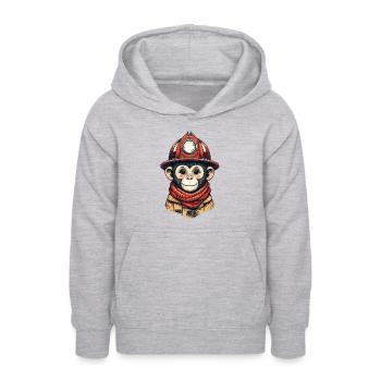Pompier singe | Sapeurs-pompiers Äffle - Sweat à capuche Ado - gris clair chiné - Devant - AI Model Teenager Male dark (155cm)