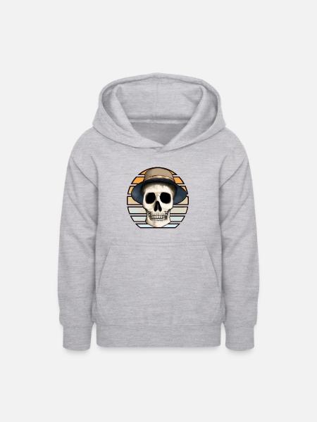 Totenkopf mit Hut - Teenager Hoodie - Hellgrau meliert