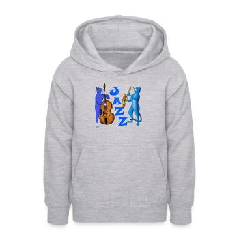 JAZZ CATS - CATS PLAYING SAXOPHONE AND DOUBLE BASS - Teen Hoodie - light heather grey - Front - AI Model Teenager Male dark (155cm)