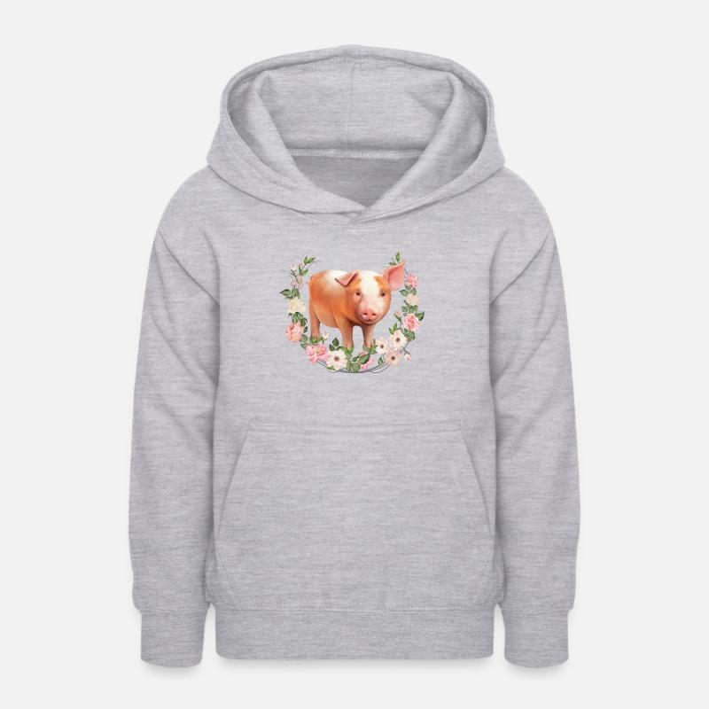 Porcs Dessin Élevage de porcelets - Sweat à capuche Ado - gris clair chiné