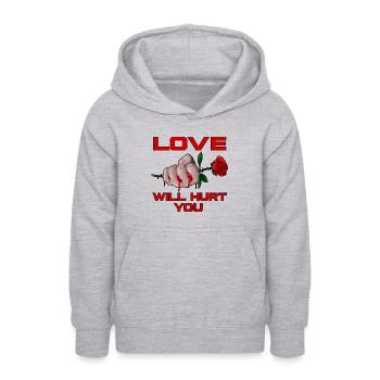 L’amour vous fera mal - Sweat à capuche Ado - gris clair chiné - Devant - AI Model Teenager Male dark (155cm)