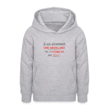 Je suis actuellement sans surveillance humour bis - Sweat à capuche Ado - gris clair chiné - Devant - AI Model Teenager Male dark (155cm)