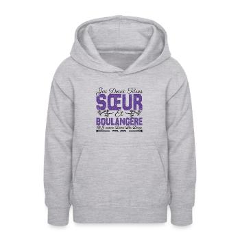 J'ai deux titres Sœur et Boulangère. Cadeau soeur. - Sweat à capuche Ado - gris clair chiné - Devant - AI Model Teenager Male dark (155cm)