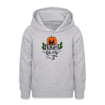 Hier entlang: Halloween - Teenager Hoodie - Hellgrau meliert - Vorne - AI Model Teenager Male dark (155cm)