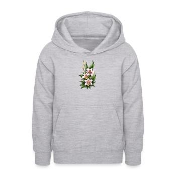 Fleur de lys rose et blanc - Sweat à capuche Ado - gris clair chiné - Devant - AI Model Teenager Male dark (155cm)
