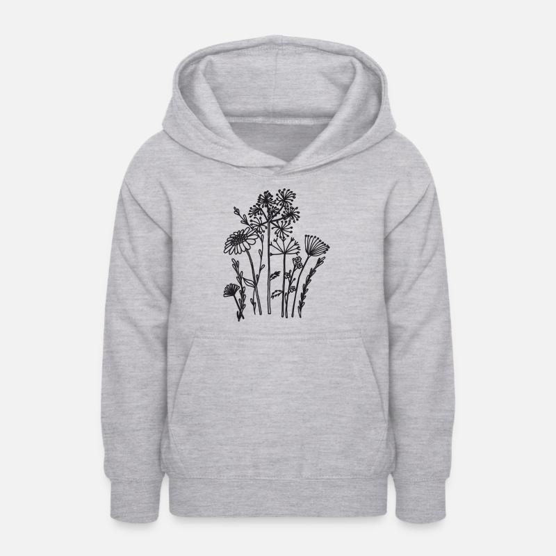 Fleurs séchées noires - Sweat à capuche Ado - gris clair chiné