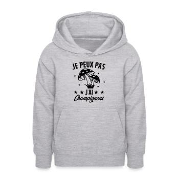 je peux pas j'ai champignons humour - Sweat à capuche Ado - gris clair chiné - Devant - AI Model Teenager Male dark (155cm)