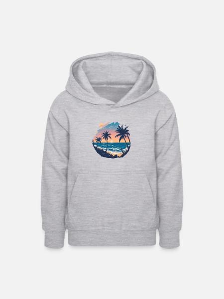 Sonnenuntergang am Palmenstrand - Teenager Hoodie - Hellgrau meliert