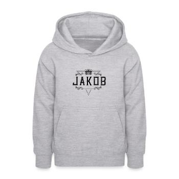 Nom de Jakob - Sweat à capuche Ado - gris clair chiné - Devant - AI Model Teenager Male dark (155cm)