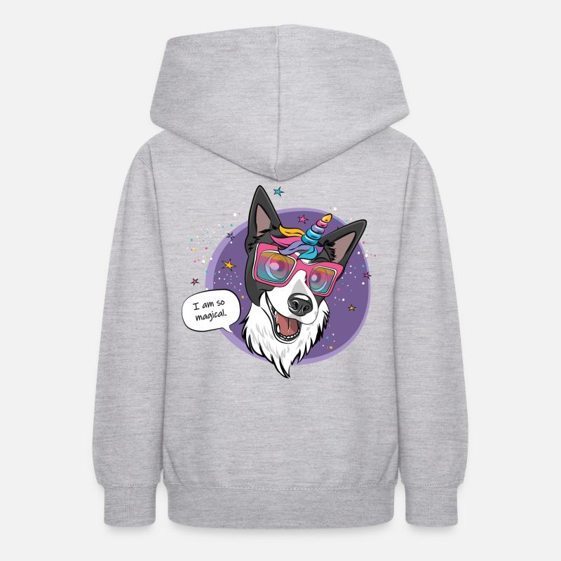 Chien licorne magique - Sweat à capuche Ado - gris clair chiné