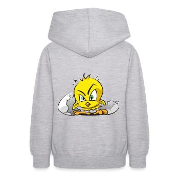 Méchant poussin - Sweat à capuche Ado - gris clair chiné - Dos - AI Model Teenager Male dark (155cm)