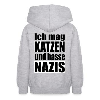 mag Katzen hasse Nazis - Teenager Hoodie - Hellgrau meliert - Hinten - AI Model Teenager Male dark (155cm)