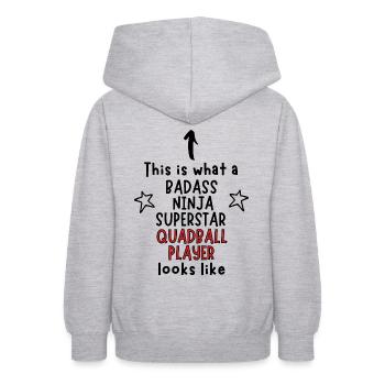 Badass, Ninja, Superstar, joueur de quadball - Sweat à capuche Ado - gris clair chiné - Dos - AI Model Teenager Male dark (155cm)