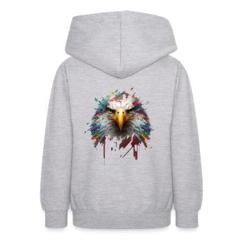 Freiheit in Farbe: Adlerporträt auf Leinwand - Teenager Hoodie - Hellgrau meliert - Hinten - AI Model Teenager Male dark (155cm)