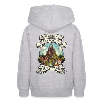 Animaux de conte de fées Motif Dire Château - Sweat à capuche Ado - gris clair chiné - Dos - AI Model Teenager Male dark (155cm)