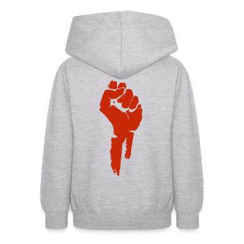 Protestation et révolution. Unir. - Sweat à capuche Ado - gris clair chiné - Dos - AI Model Teenager Male dark (155cm)
