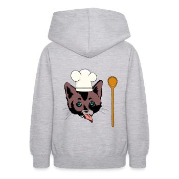 Chats Cuisine Gastronomique Cuillère de cuisson Plaisir Cuisine - Sweat à capuche Ado - gris clair chiné - Dos - AI Model Teenager Male dark (155cm)