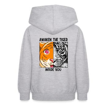 Awaken The Tiger Inside You Raubkatze Sibirischer - Teenager Hoodie - Hellgrau meliert - Hinten - AI Model Teenager Male dark (155cm)