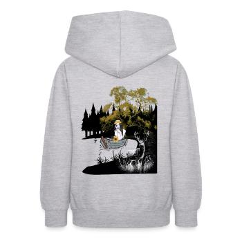 sensual, girl, deer, boat, nature, lake, solitude - Teen Hoodie - light heather grey - Back - AI Model Teenager Male dark (155cm)