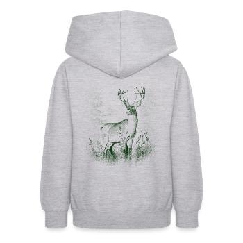 Deer, Antlers, Red Deer - Teen Hoodie - light heather grey - Back - AI Model Teenager Male dark (155cm)
