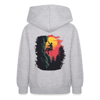 Escalade libre dans les Alpes : Amour sur le rocher au soleil - Sweat à capuche Ado - gris clair chiné - Dos - AI Model Teenager Male dark (155cm)